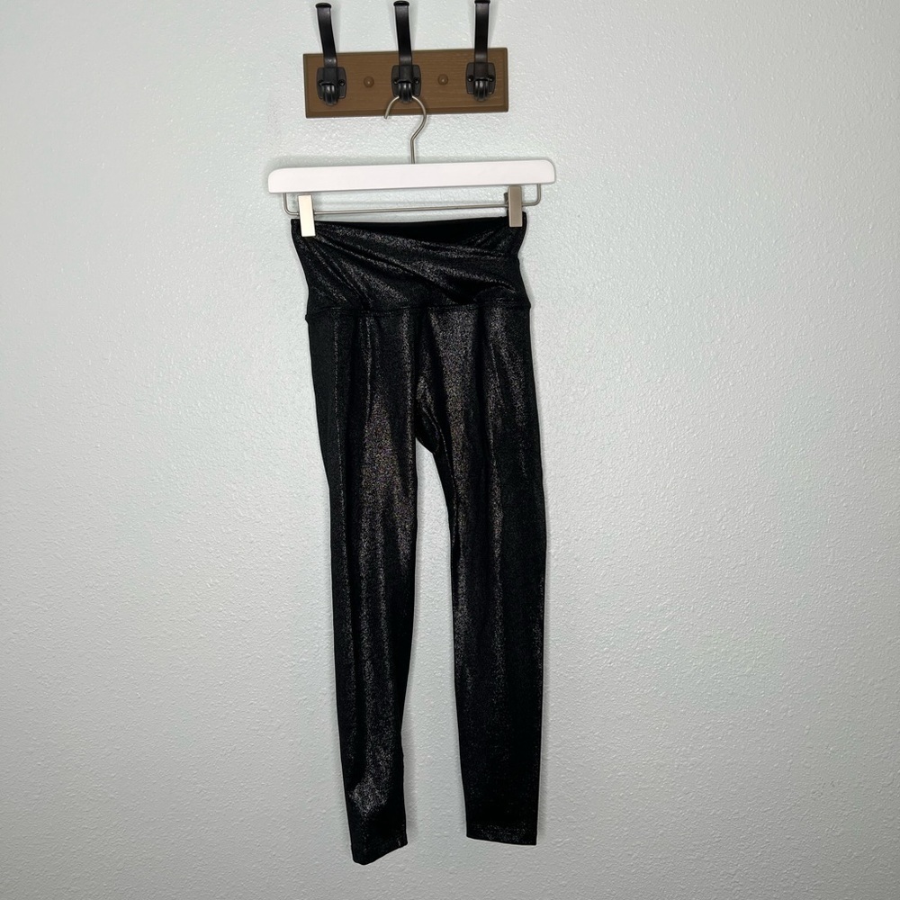 Beyond Yoga At Your Leisure Black Soft Shine Cross Front Leggings